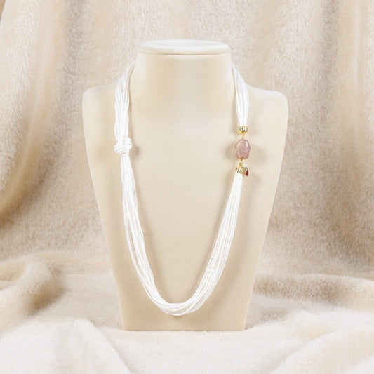 Long Necklace with Multicolor Sapphire Stones, S925 Silver and Gold