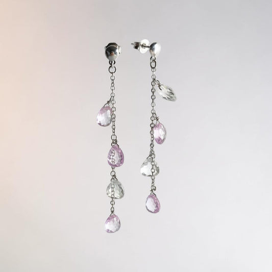 Lilac and Aquamarine Drop Earrings, s925 Silver