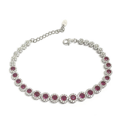 Braccialetto in argento con gemme rosse e zirconi.