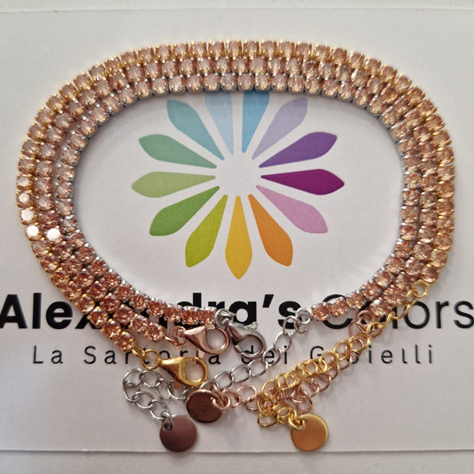 Bracciale Tennis Color Ambra Dorata, in Argento S925