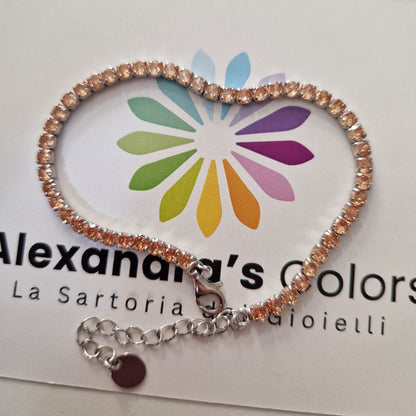 Bracciale Tennis Color Ambra Dorata, in Argento S925