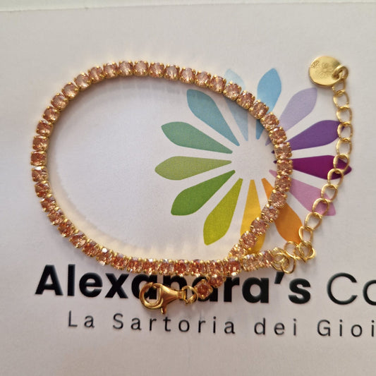 Bracciale Tennis Color Ambra Dorata, in Argento S925