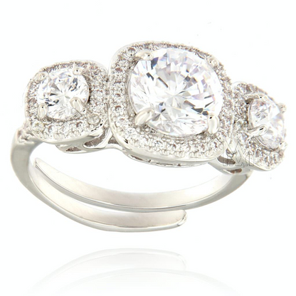 Trilogy Large Square Ring in Sterling Silver and Cubic Zirconia