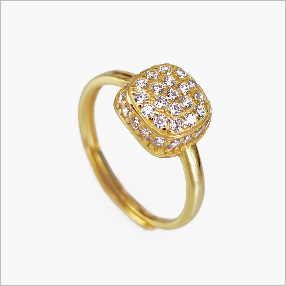 Anello Quadrato con Zirconi, in Argento S925