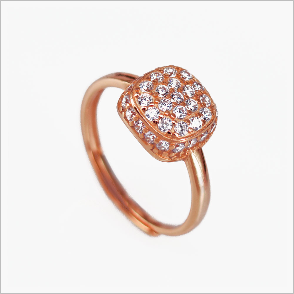 Anello Quadrato con Zirconi, in Argento S925