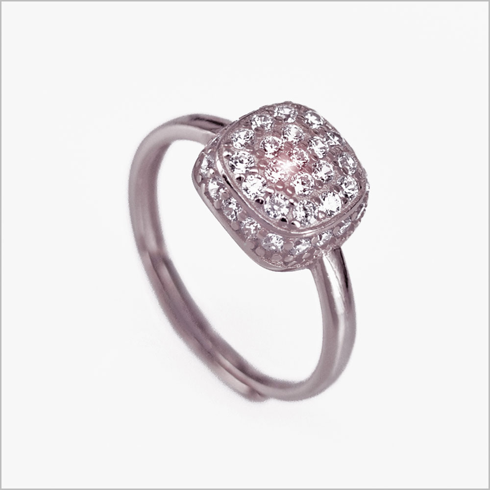 Anello Quadrato con Zirconi, in Argento S925