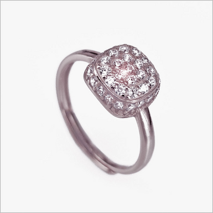 Anello Quadrato con Zirconi, in Argento S925