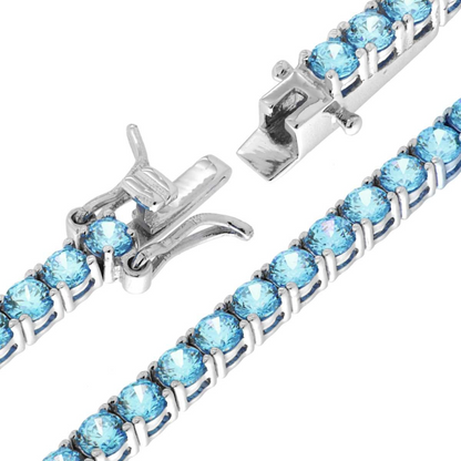 Bracciale Tennis Celeste 3mm, in Argento 925 e Zirconi