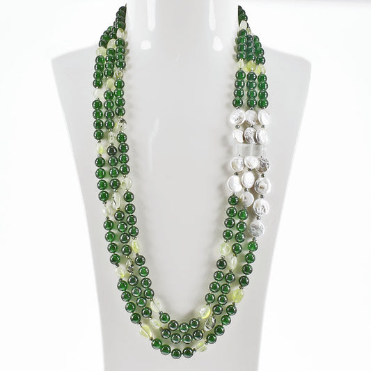 Collana 3 fili in Pietre Dure Verdi e Perle