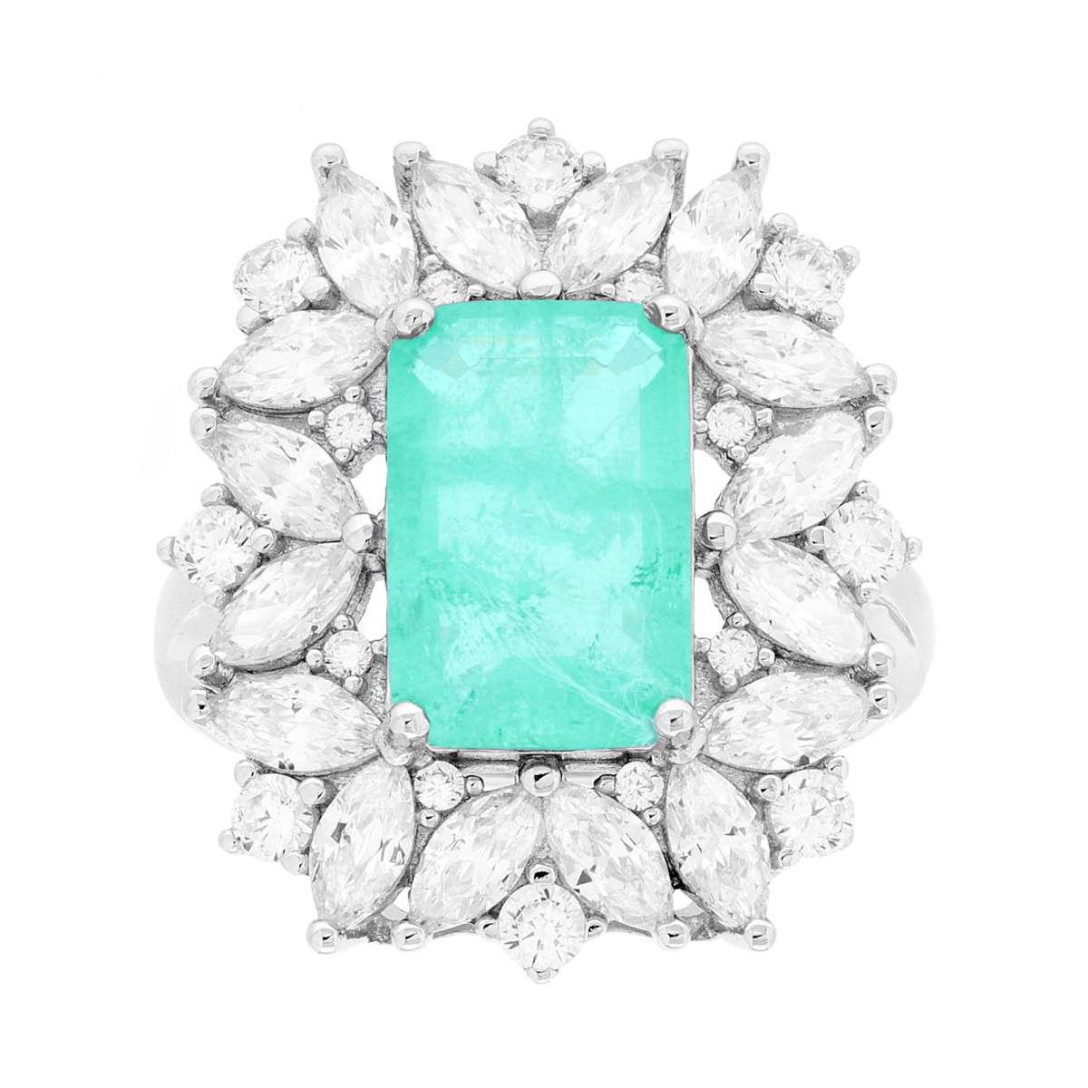 Anello Rettangolare Paraiba con Zirconia Marquise ARGENTO 925