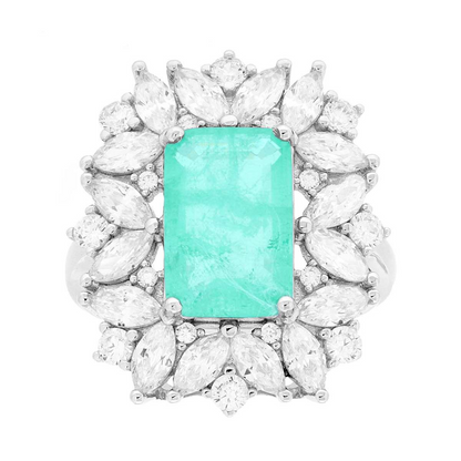 Anello Rettangolare Paraiba con Zirconia Marquise ARGENTO 925