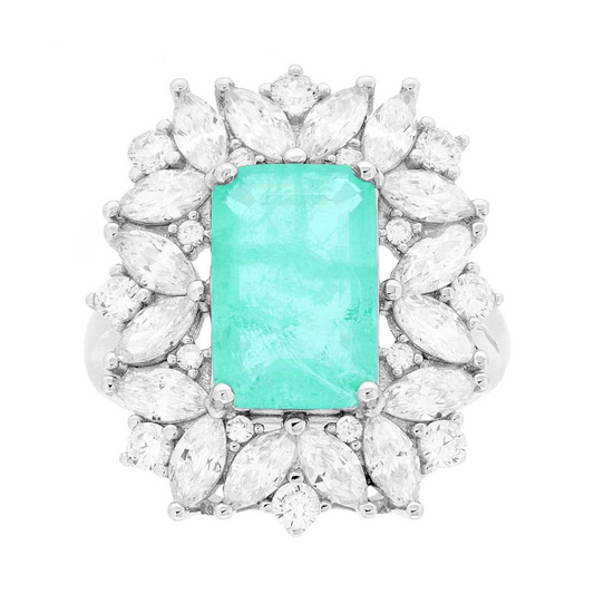Anello Rettangolare Paraiba con Zirconia Marquise ARGENTO 925