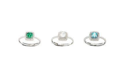 Double-Row Square Solitaire Ring, 925 Silver 
