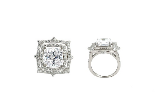 Anello Quadrato Regina, in Argento S925 e Zirconi