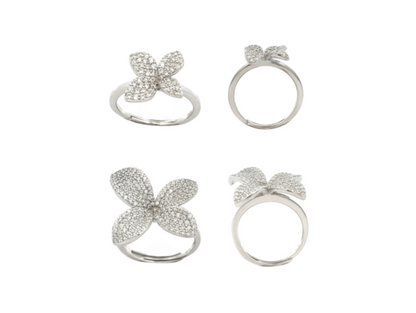 Anello Fiore 4 Petali, in Argento S925 e Zirconi