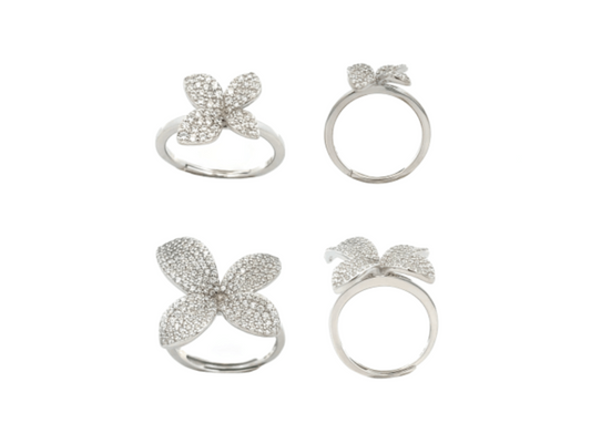 Anello Fiore 4 Petali, in Argento S925 e Zirconi