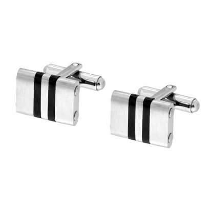 Gemelli Uomo Rettangolare con Strisce Nere mm 12 x 17 in ACCIAIO