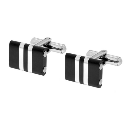 Gemelli Uomo Rettangolare con Strisce Nere mm 12 x 17 in ACCIAIO