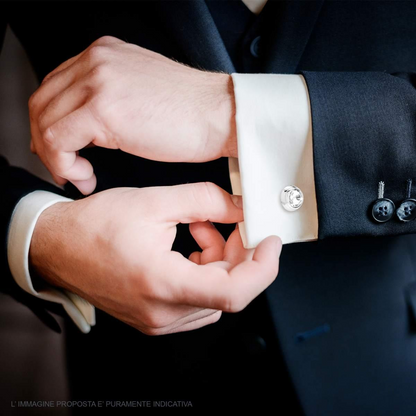 Gemelli Uomo forma Tonda mm 15 con applicazione Crystal Bianco in ACCIAIO