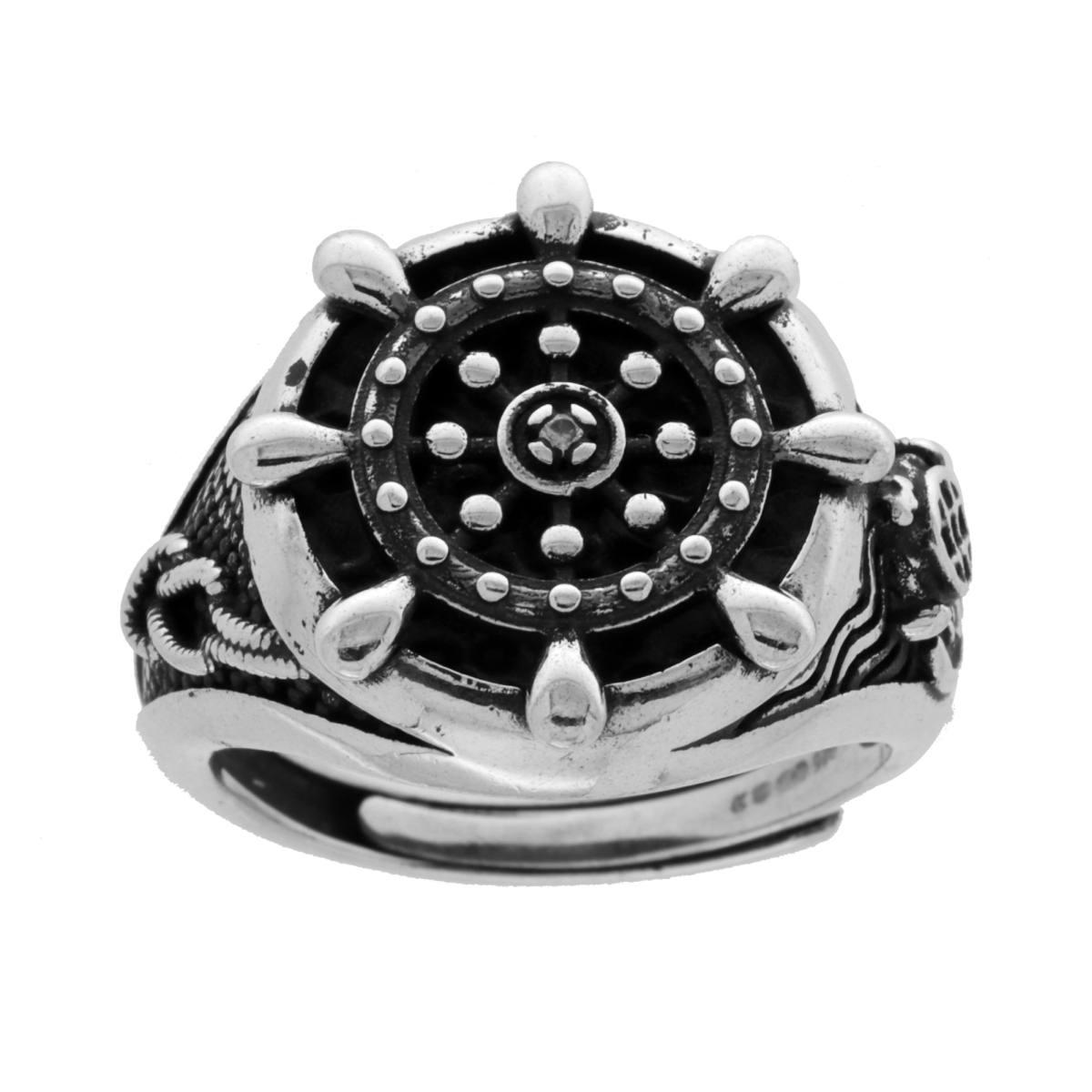 Anello Chevalier Tondo con Timone, in ARGENTO 925 brunito