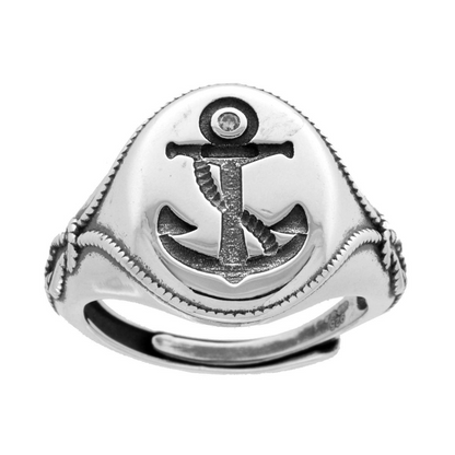 Anello Uomo Chevalier Ovale con Ancora, in ARGENTO 925 Galvanica Rodio Brunito