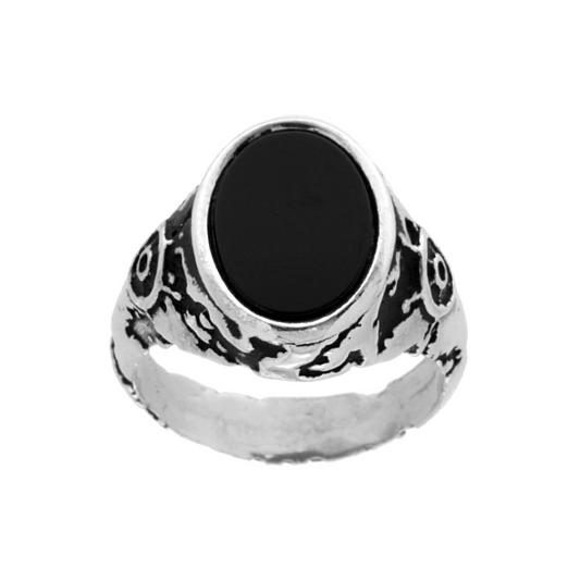 Anello Chevalier Uomo Scudo Ovale con Pietra Onice Nero, in ARGENTO 925