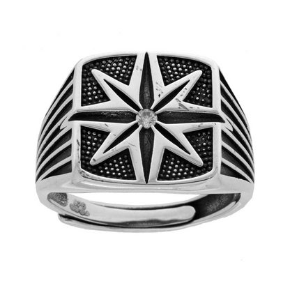 Anello Uomo Chevalier Quadrato con Rosa dei Venti, in ARGENTO 925