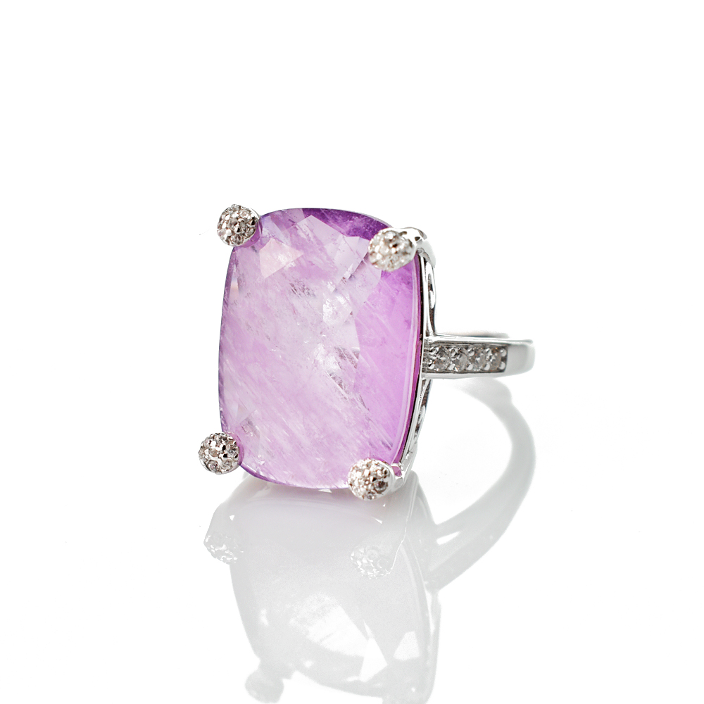 Anello rettangolare grande, con Zirconia Stile Pietra, in Argento s925