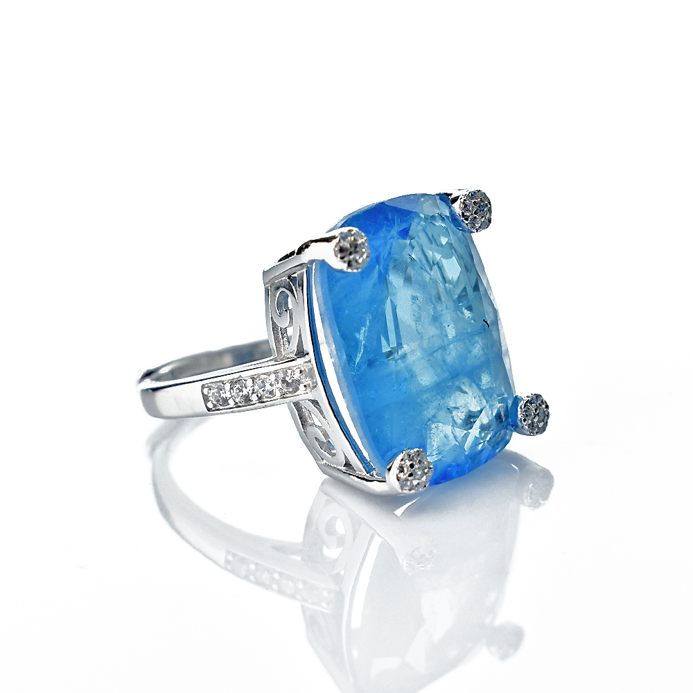 Anello rettangolare grande, con Zirconia Stile Pietra, in Argento s925