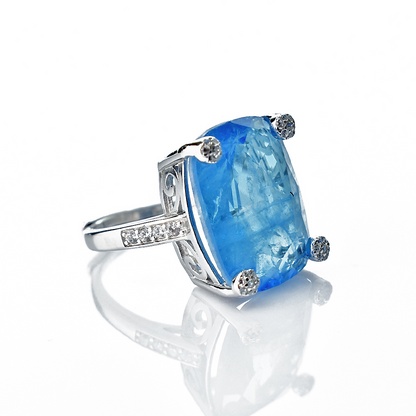 Anello rettangolare grande, con Zirconia Stile Pietra, in Argento s925