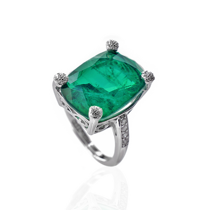 Anello rettangolare grande, con Zirconia Stile Pietra, in Argento s925