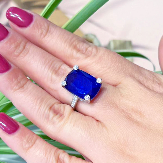 Anello rettangolare grande, con Zirconia Stile Pietra, in Argento s925