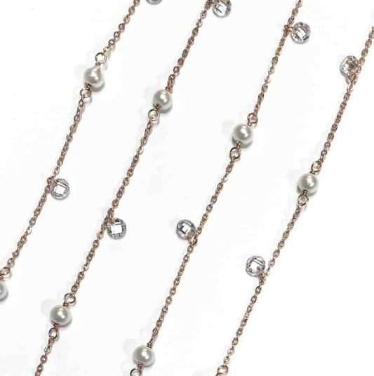 Collana con Lenticche e Perle Multiciondolo, Argento S925