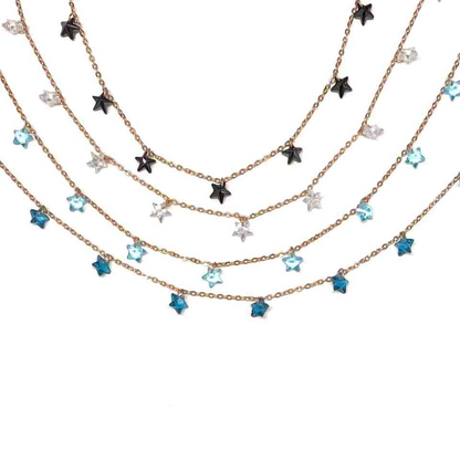 Collana con Stelline In Zircone Multiciondolo, Argento S925