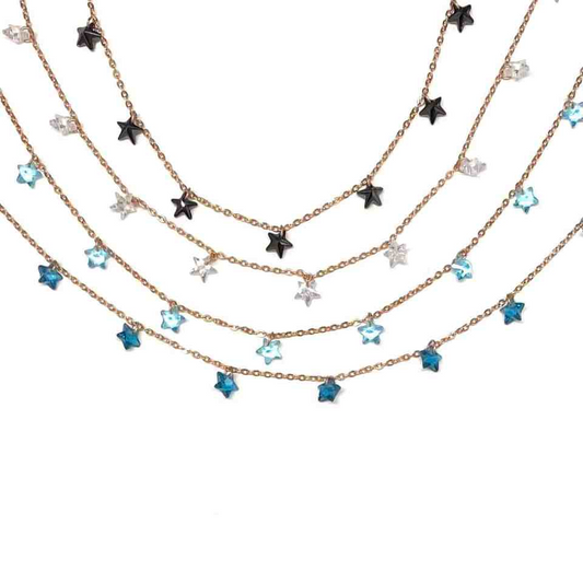 Collana con Stelline In Zircone Multiciondolo, Argento S925