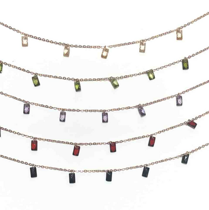 Collana con Rettangolini In Zircone Multiciondolo, Argento S925