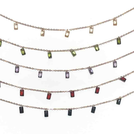 Collana con Rettangolini In Zircone Multiciondolo, Argento S925