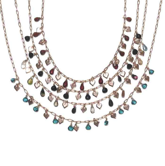 Collana con Cuori e Pietre Vere, Argento S925