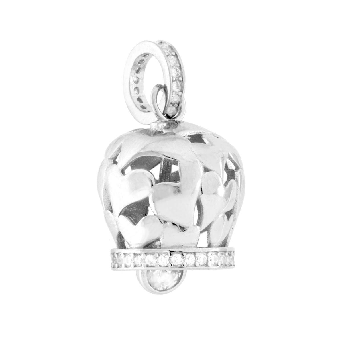 Ciondolo Chiama Angeli Campana con Cuori, Argento s925