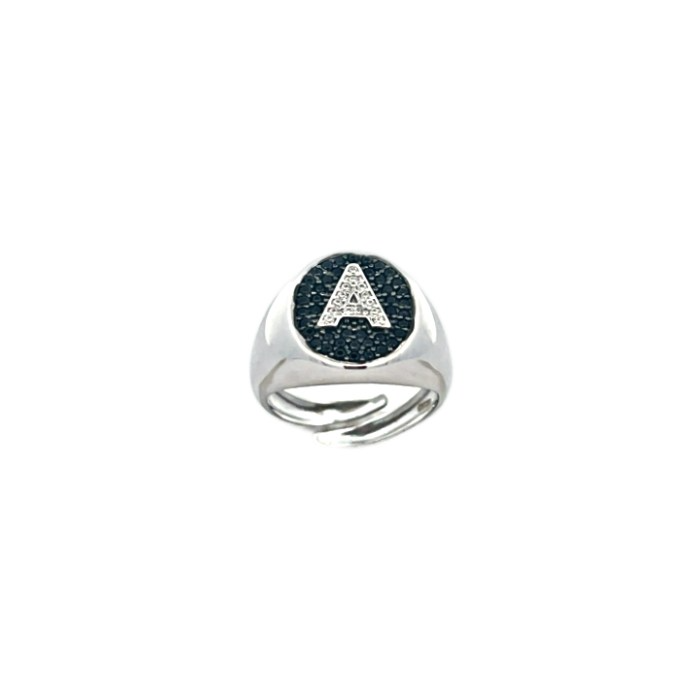Anello Chevalier con Lettera in Zircone,in Argento S925, ideale per Mignolo