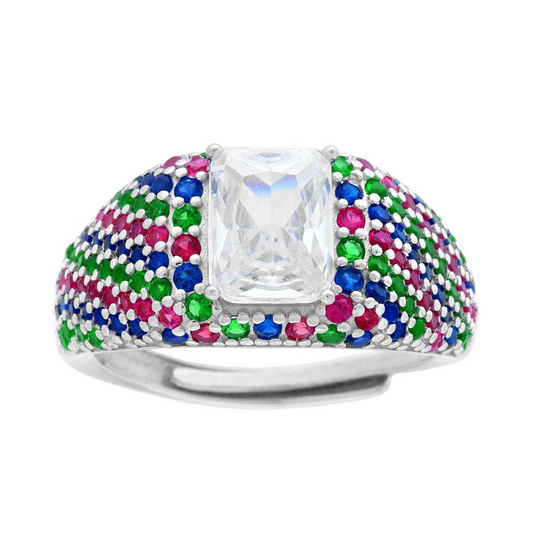 Anello Chevalier Sigillo Rettangolo Multicolor, in Argento s925