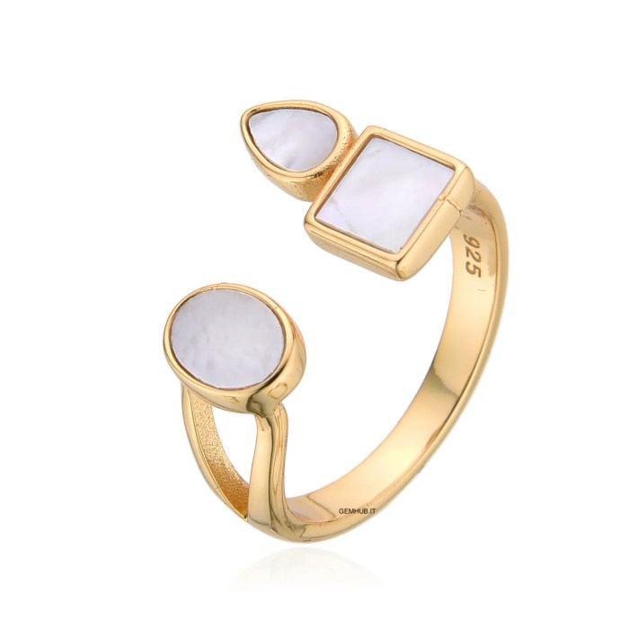 ANELLO aperto 3 forme in MADREPERLA, Argento s925