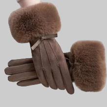 Guanti Morbidi con Eco Pelliccia Marrone