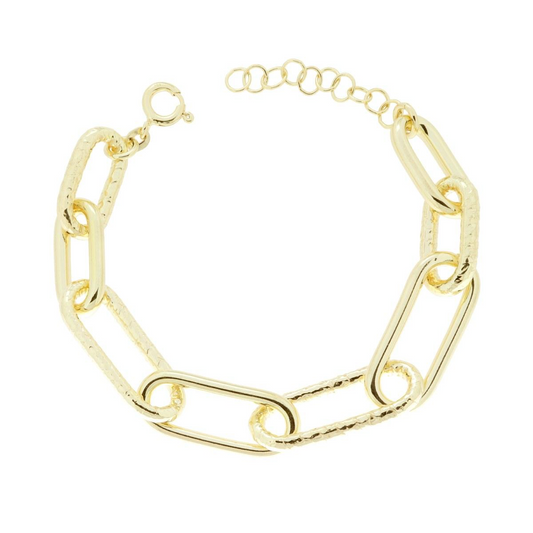 Bracciale Catena Forzatina allungata Martellata in ARGENTO 925