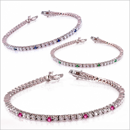 Bracciale Tennis 3mm, Bianco e Diversi Colori, 5+1,  in Argento