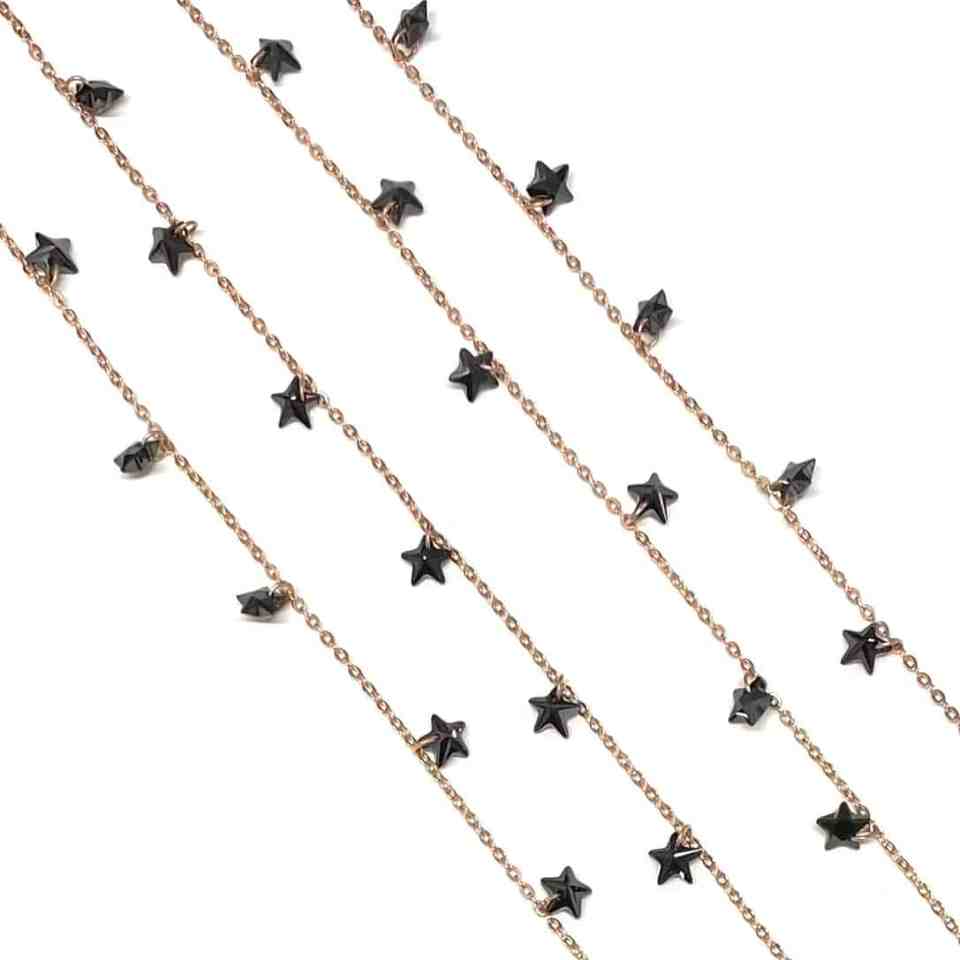 Collana con Stelline In Zircone Multiciondolo, Argento S925