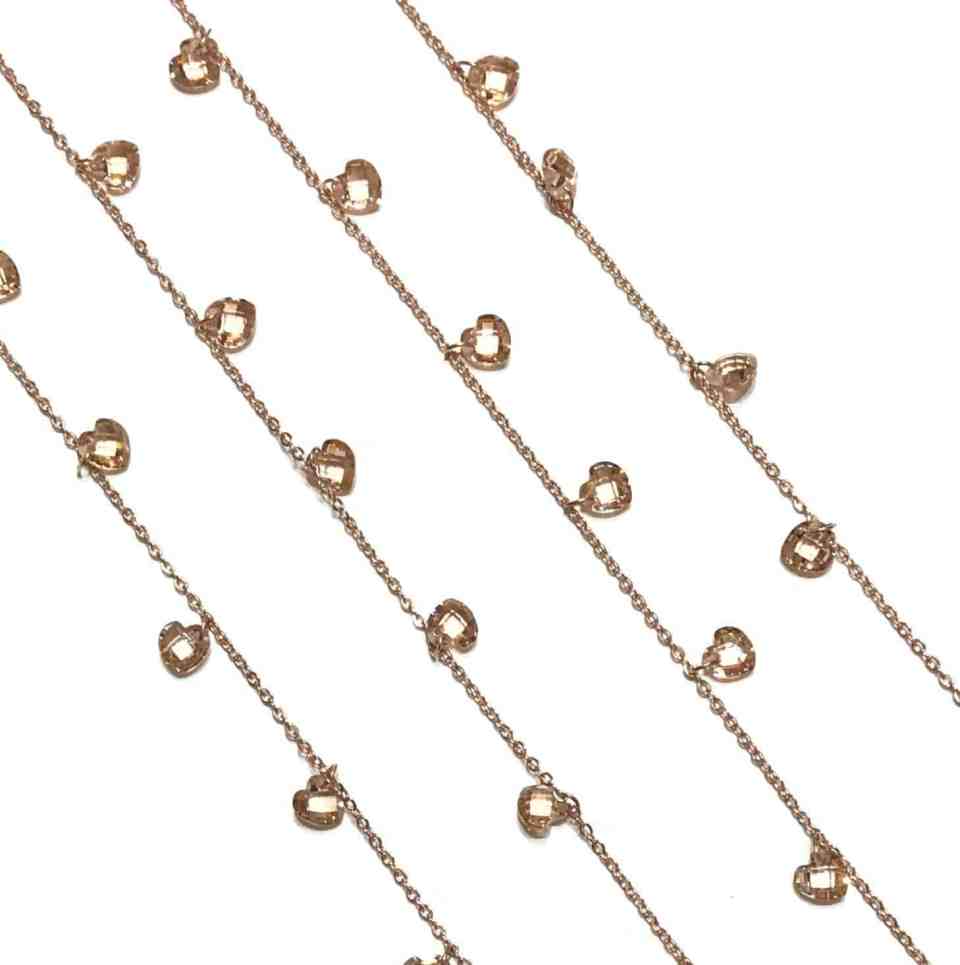 Collana con Cuoricini In Zircone Multiciondolo, Argento S925