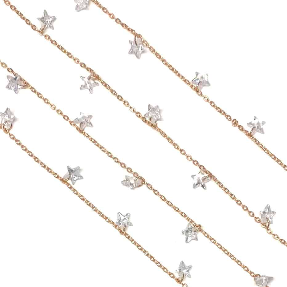 Collana con Stelline In Zircone Multiciondolo, Argento S925