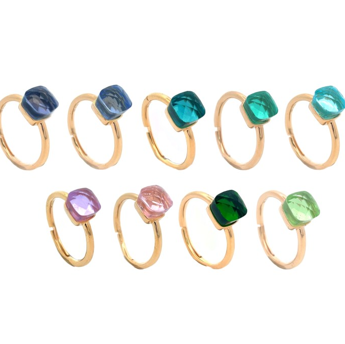 Anelli Mini Pietra Quadrata, in Argento S925