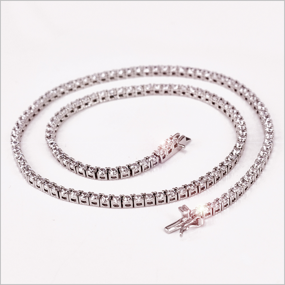 Collana Tennis Bianca 3mm, diverse lunghezze, Argento 925